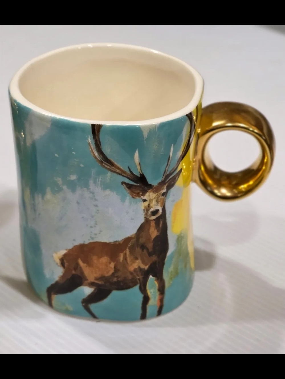 Anthropologie Lauren Carlson Walcott Winter Fauna Red Art Deer Coffee Mug